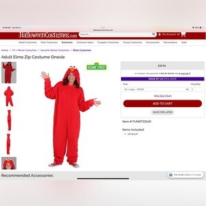 Sesame Street Elmo halloween Costume Onesie size 2x